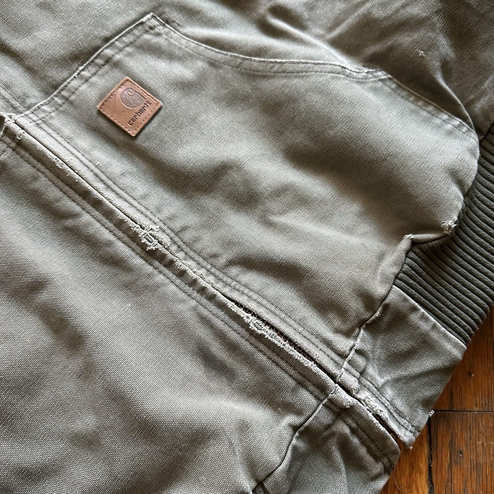 Vtg Y2K Carhartt J130 ARG Duck Canvas Hooded Chore Jacket Lined Men 3XL Green - Picture 11 of 16